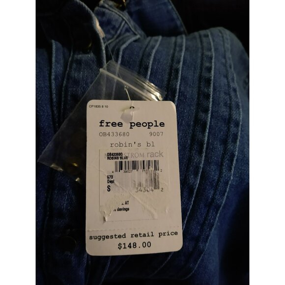 Free People Dress Womens Small Baby Doll Tunic Denim Dark Wash Robin Button Up - Picture 7 of 8
